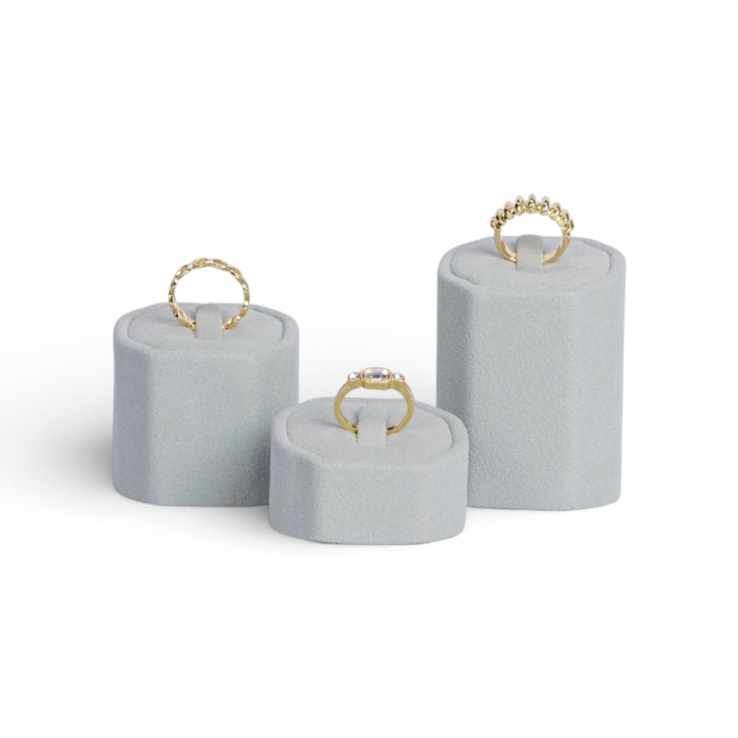 Micro Fabric Ring Holder Set – Hexagonal Pillar Form (3 Pieces)